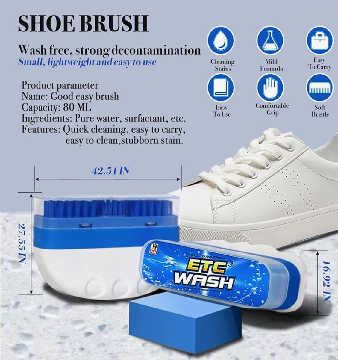 Multi-Surface Sneaker Cleaner With Brush, Stain Remover For White Shoes, Leather & More