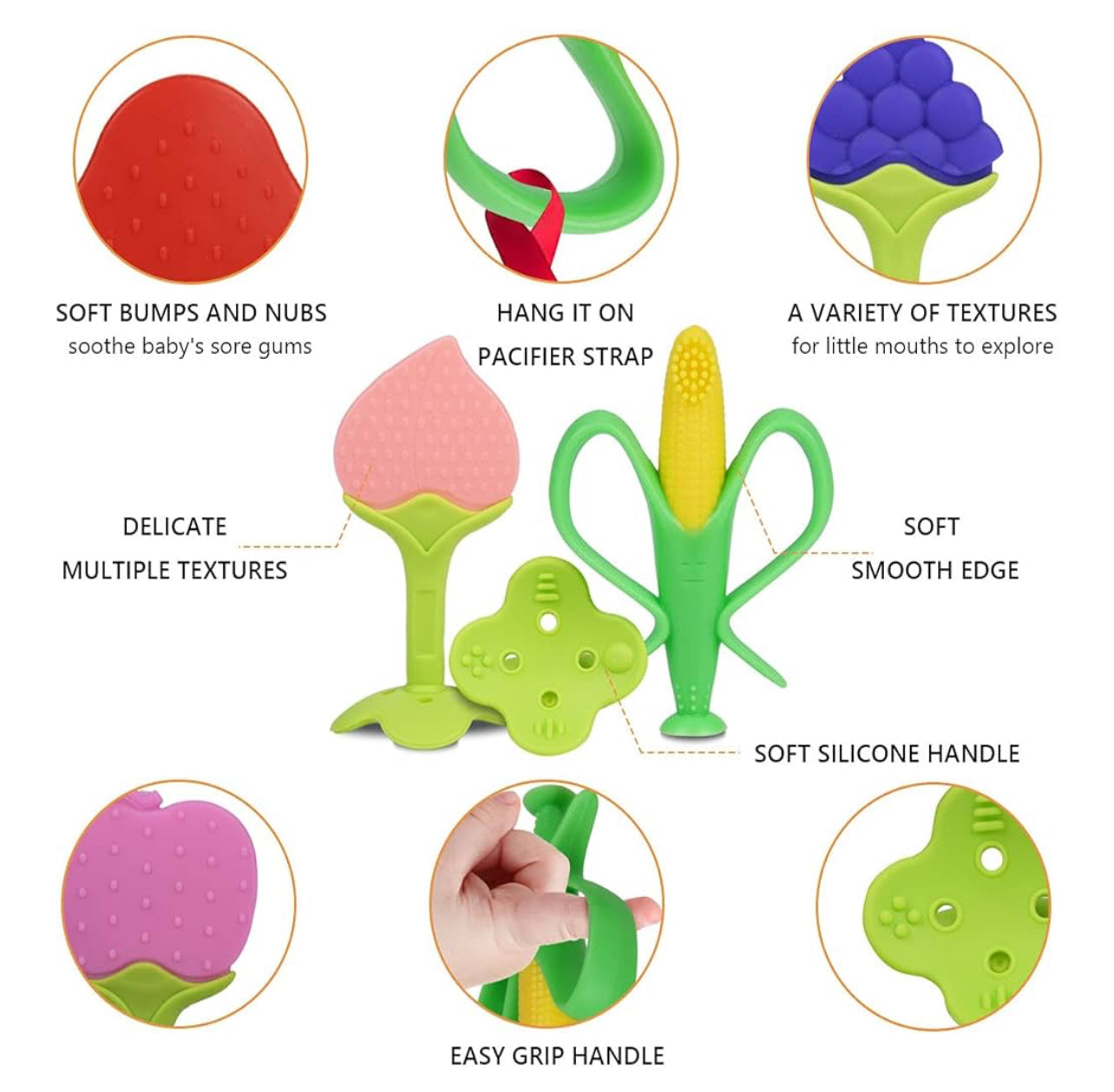 Vicloon Silicone Teething Toys for Baby's 7PCS Teething Kit