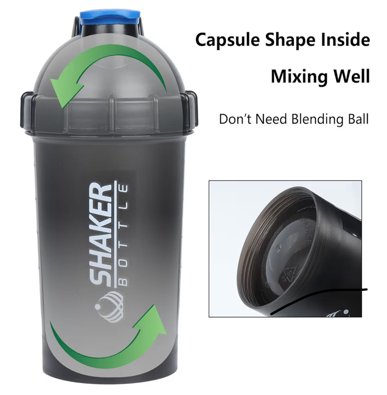 Protein Shaker Bottle,18oz Gym Shaker Cup with Protein Powder Storage & Pill Tray