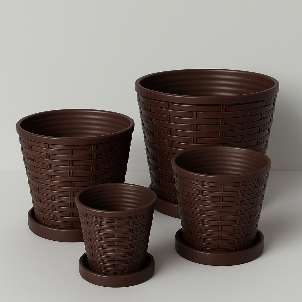 Outdoor/Indoor Plant Pots, Set Of 4 Modern Plant Pot With Saucer & Drainage Holes
