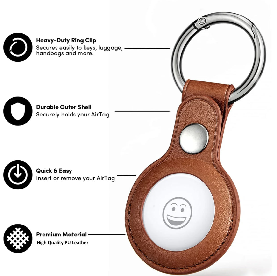Apple AirTag 4-Pack PU Leather Key Ring Protective Holder, Protective Case