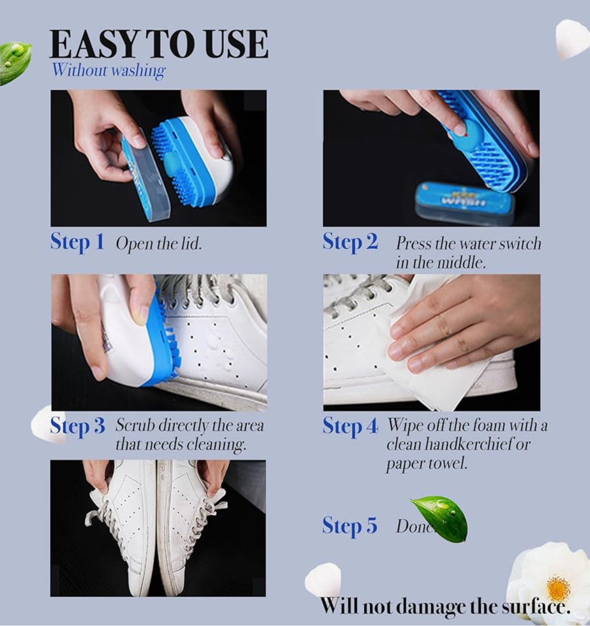 Multi-Surface Sneaker Cleaner With Brush, Stain Remover For White Shoes, Leather & More
