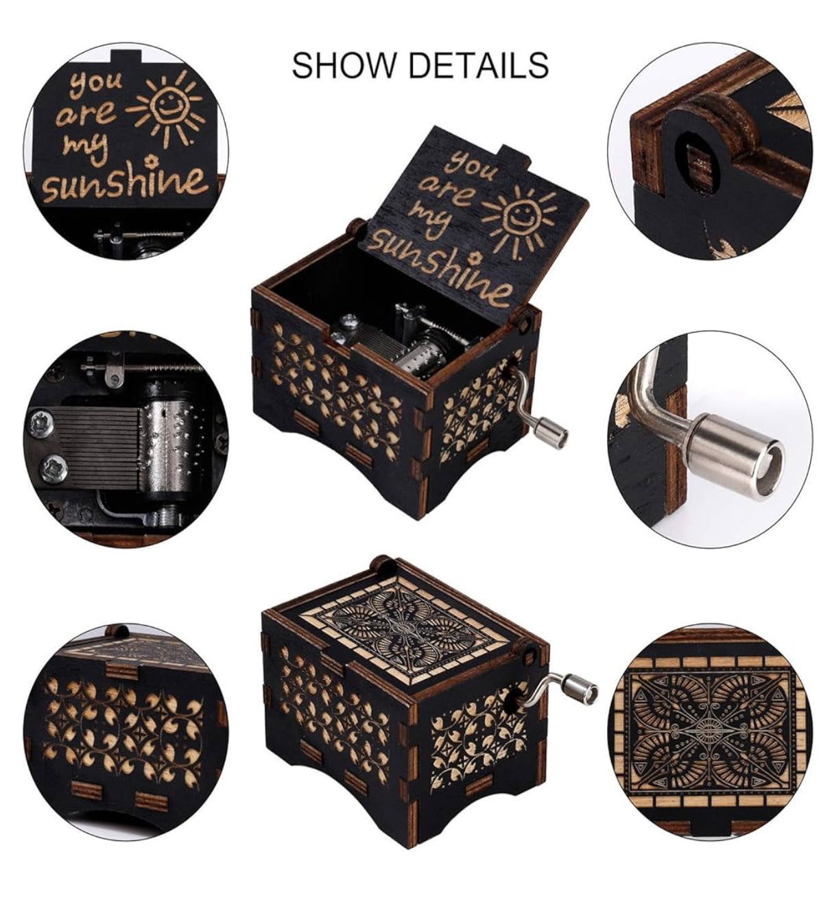 Wooden Hand Crank Music Box, You Are My Sunshine Musical Box