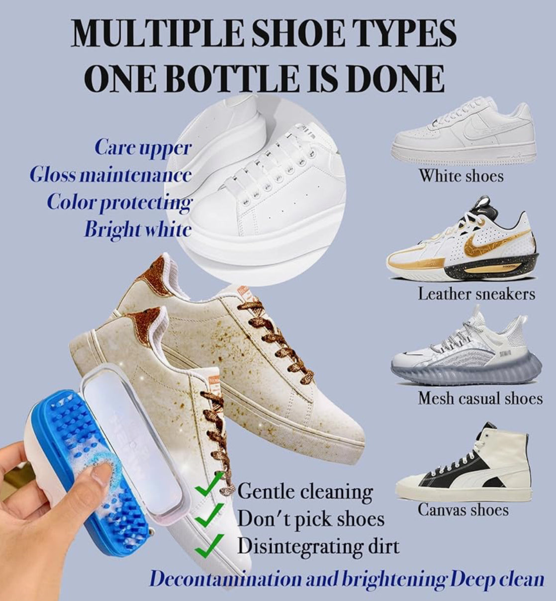 Multi-Surface Sneaker Cleaner With Brush, Stain Remover For White Shoes, Leather & More